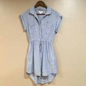 Japna Striped Button Up Shirt Dress Womens M Blue Chambray Coastal Casual Preppy